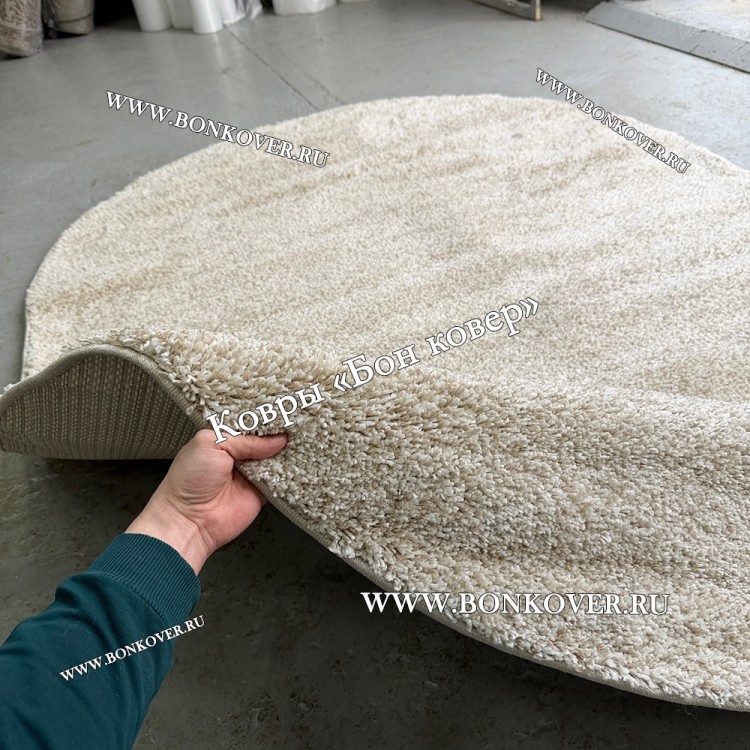 Бежевый с Белым Овальный Ковер С Длинным Ворсом