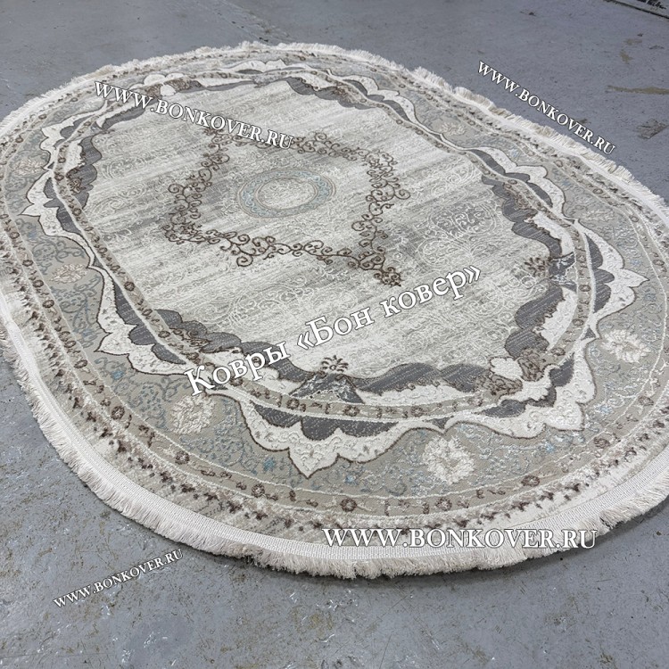 Ковер Турция Для Гостиной Дизайн 90 Серый с Голубым Овал